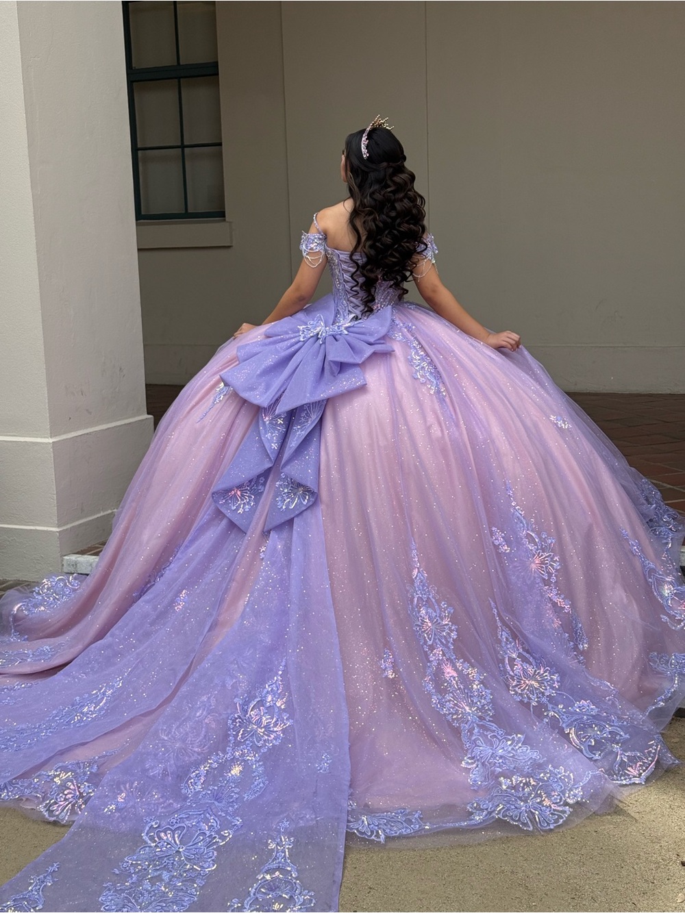 Quinceañera Lavender with pink Off-Shoulder Gown for Women